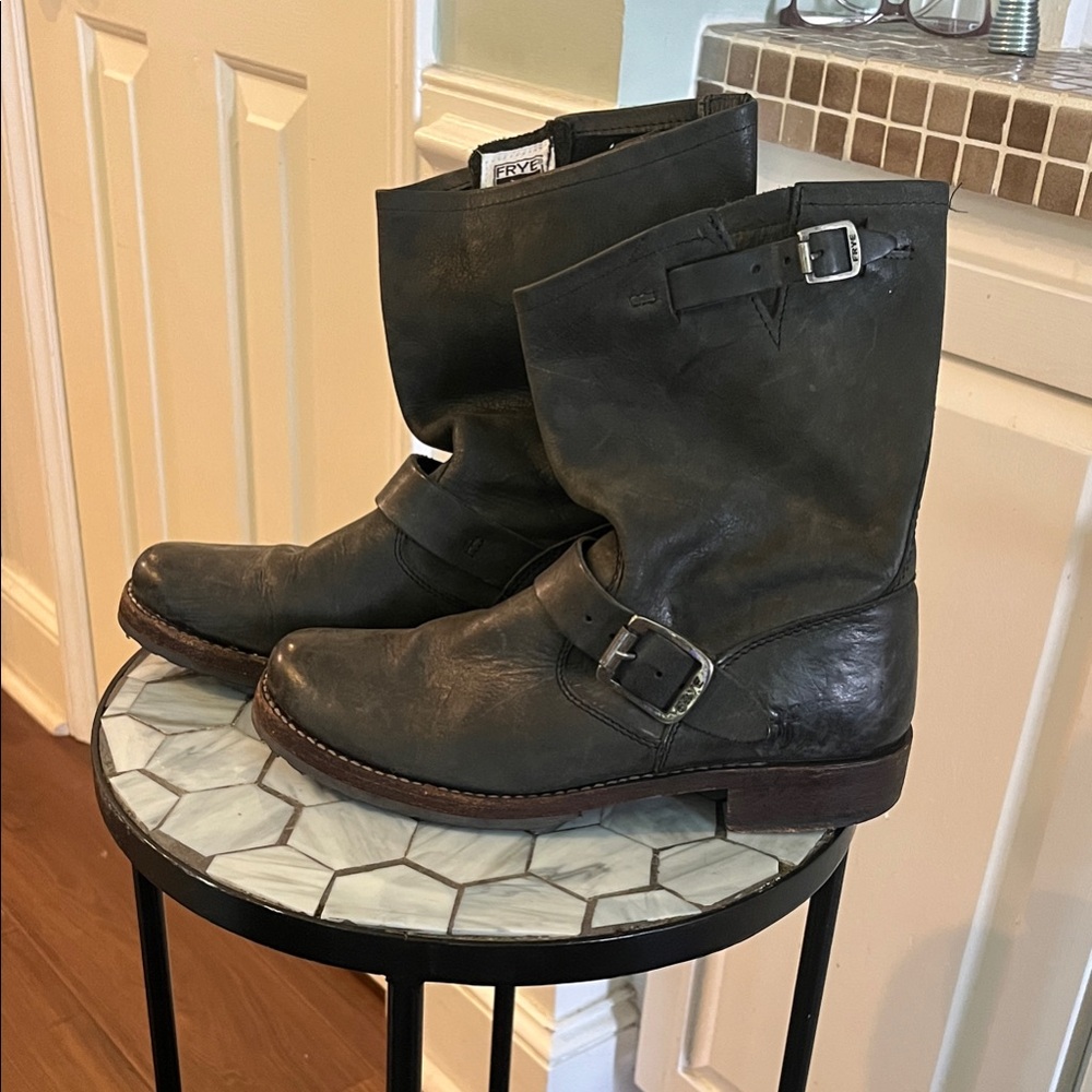 Frye black womens moto boots